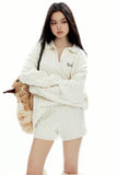 Polo collar loose long-sleeved pullover top casual shorts