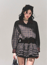 sunset trajectory dress, AOMALM plaid dress, Korean winter dress, polo collar mini dress, plaid shirt dress women, retro check dress, Korean girl outfit winter, slimming mini dress, A-line plaid dress, winter cute mini dress, American retro plaid style, feminine Korean fashion, soft plaid shirt dress, long sleeve winter mini, trendy plaid mini dress, autumn outfit women, winter girly dress, AOMALM clothing, K-fashion plaid dress