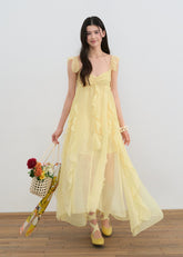 Romantic Fly-Sleeve Ruffle Long Dress