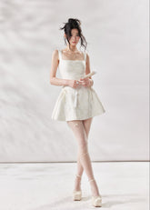 ivory a line dress, square neck dress women, white summer dress, french style mini dress, korean fashion dress, romantic summer dress, sleeveless a line dress, vacation dress women, feminine summer outfit, elegant casual dress
