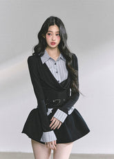 korean preppy top women, fake two piece striped shirt top, seoul fashion long sleeve knit, hot girl study outfit, korean streetwear autumn, slim fit korean fashion top, preppy long sleeve top women, elegant korean chic outfit, korean office girl style, two tone knitwear korea, french preppy fashion women, modern street chic korean look, fall fashion tops korea, slim waist long sleeve shirt, kfashion striped collar knit top