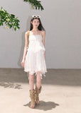 White lace cami dress with layered texture