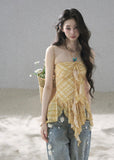 French-inspired plaid summer top with delicate shoulder straps