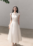 Lyocell linen collared dress with flared skirt