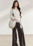 Dark gray relaxed wide-leg trousers with a tailored waistband