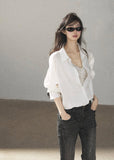 Fake two-piece white shirt with lace camisole detail