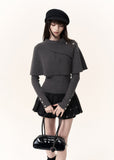 Dark grey ribbed cape overlay top with fitted long sleeves