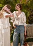 Vintage-inspired cotton blouse styled with denim