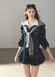 Preppy jacket-style top with matching shorts