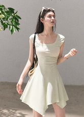 Sleeveless U-neck fit and flare dress in soft mist green