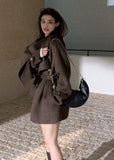 OAKMOO scarf collar wool wrap coat in brown – women's Korean fashion