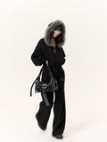 Faux Fur Hooded Polka Dot Zip-Up Jacket