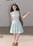 Soft mint sleeveless mini dress with lace waist detail