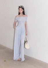 Soft lyocell blend pants set in cloud blue