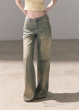 Light wash wide-leg jeans with gold foil finish
