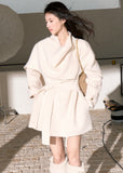 OAKMOO scarf collar wool wrap coat in brown – women's Korean fashion