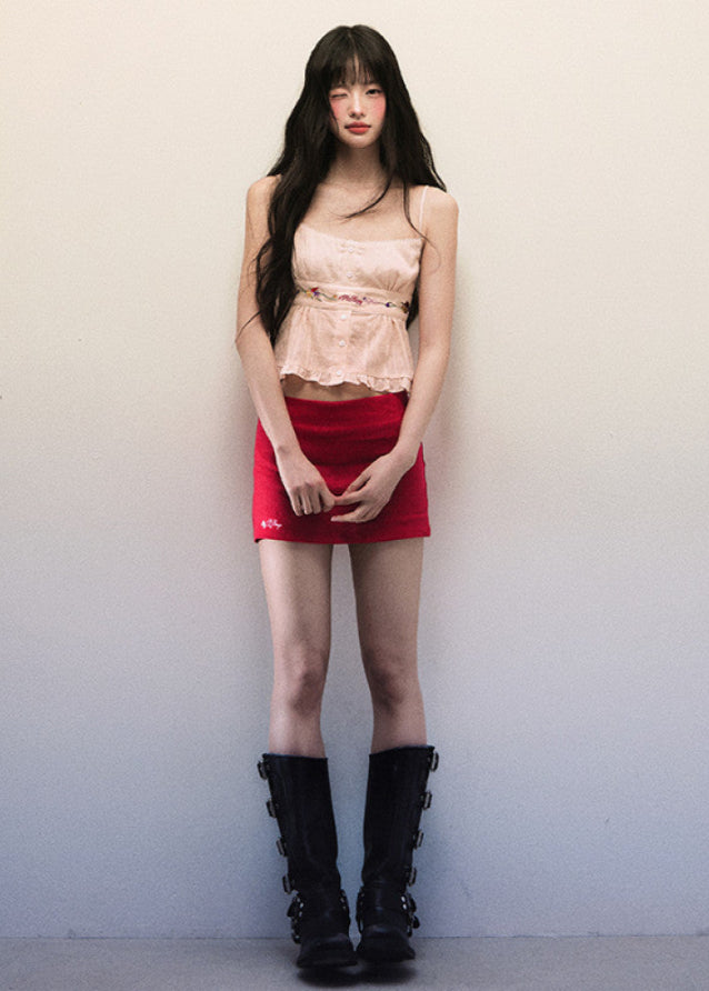 Red Low Waist Slim Fit Mini Skirt image 2