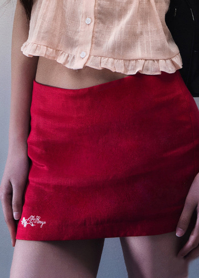 Red Low Waist Slim Fit Mini Skirt image 6