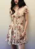 Watercolor Floral Lace Drawstring Mini Dress image 3