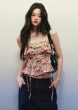 Red Floral Ruffle Drawstring Cami Top image 6