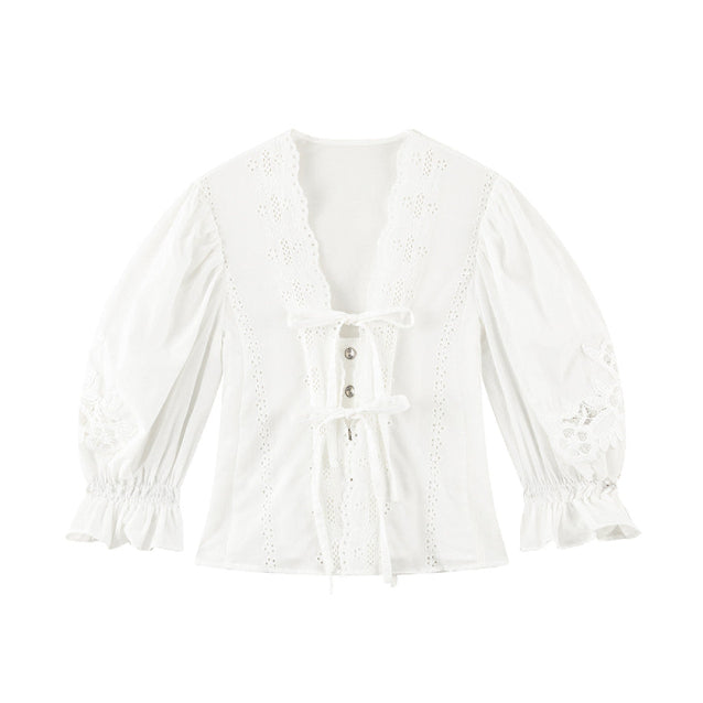 French V Neck Shirt Cake Skirt Set image 6