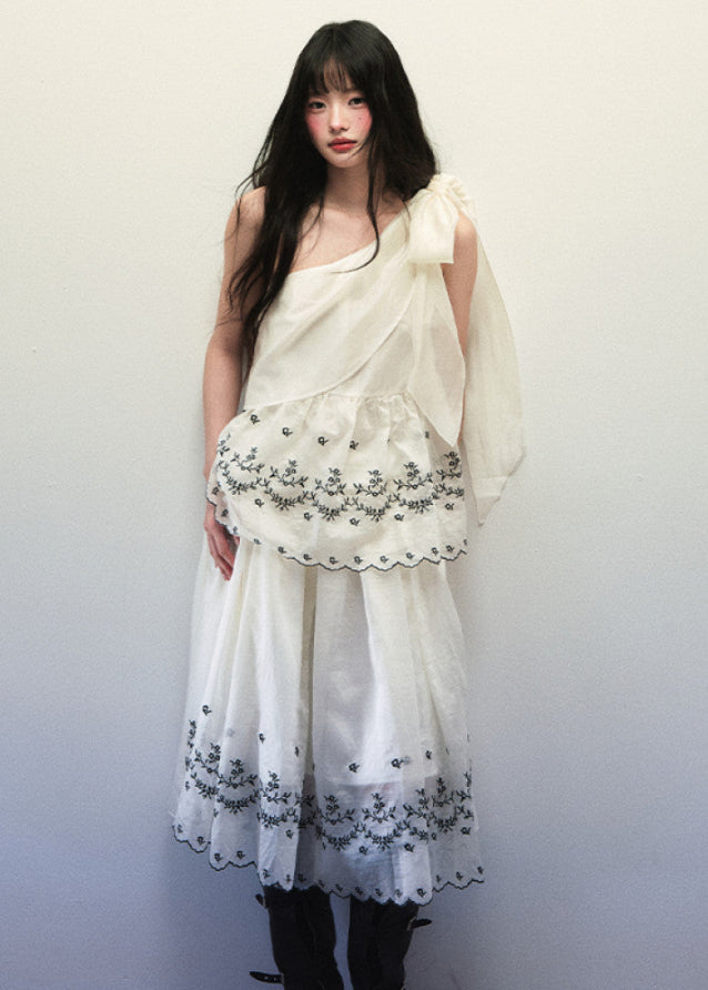 Tencel Embroidered Strap Tank Fold Skirt Set image 4