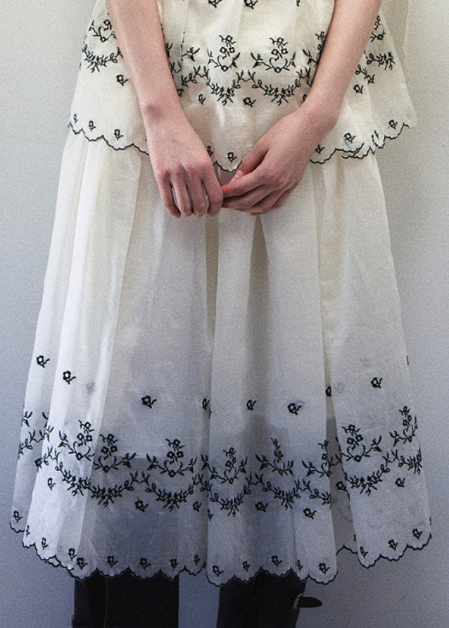 Tencel Embroidered Strap Tank Fold Skirt Set image 18