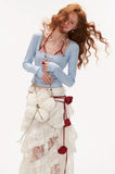Square collar bow long-sleeved T-shirt