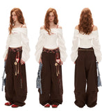 Splicing plaid multi-pocket casual pants