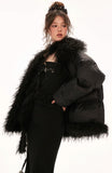 Fake fur stitching high collar cotton coat