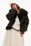 Fake fur stitching high collar cotton coat