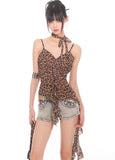 Leopard Mesh Ruffle Cami Top