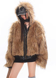 Reversible fur hooded warm jacket
