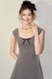 Bowknot U-neck sleeveless waist sweet A-line dress