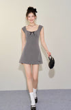 Bowknot U-neck sleeveless waist sweet A-line dress
