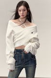 Off-shoulder design clavicle knit sweater wool tops