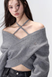 Off-shoulder design clavicle knit sweater wool tops