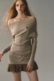 Off-shoulder black knitted sweater skirt hot skirt dress