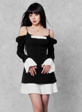 Camellia Bow Trumpet Sleeve Dress