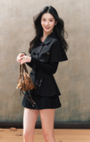 Black high-end suit cape coat pleated skirt two-piece suit
