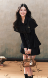 Black high-end suit cape coat pleated skirt two-piece suit