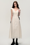 Cream white simple slim lace stitching dress
