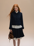 Navy College Double-Waist Pleated Skirt Set