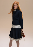 Navy College Double-Waist Pleated Skirt Set