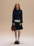 Navy College Double-Waist Pleated Skirt Set