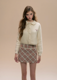 Spring Letter Pink Plaid Wool Skirt