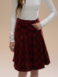 Retro Red Plaid Wool Pleated Skirt