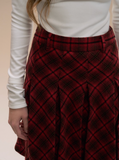 Retro Red Plaid Wool Pleated Skirt