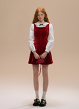 Red Velvet Vest Pleated Dress