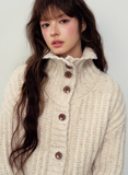 Twisted Stand Collar Lazy Relaxed Knitted Sweater Jacket